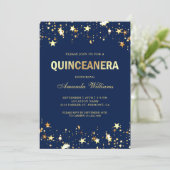 Glamorous Gold Glitter Stars Confetti Quinceanera Invitation (Standing Front)