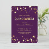 Glamorous Gold Glitter Stars Confetti Quinceanera Invitation (Standing Front)