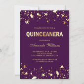 Glamorous Gold Glitter Stars Confetti Quinceanera Invitation (Front)