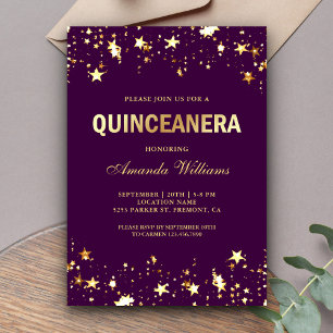 Glamorous Gold Glitter Stars Confetti Quinceanera Invitation