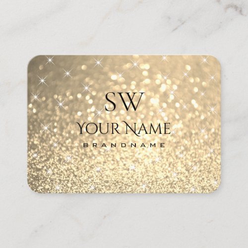 Glamorous Gold Glitter Stars Initials Opening Hour Business Card