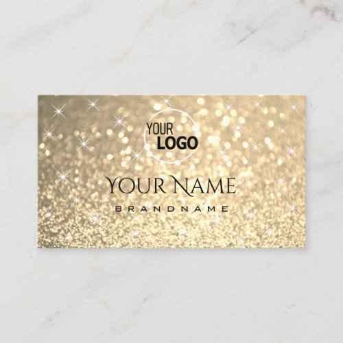 Glamorous Gold Glitter Stars Opening Hours Logo Business Card