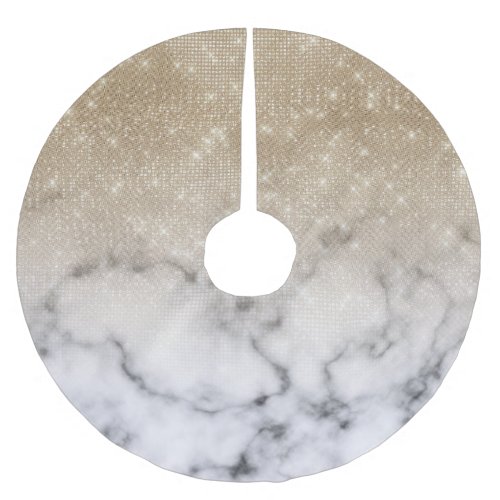 Glamorous Gold Glitter White Marble Ombre Brushed Polyester Tree Skirt