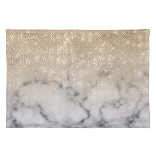 Glamorous Gold Glitter White Marble Ombre Cloth Placemat