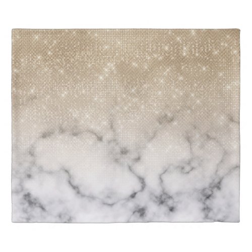 Glamorous Gold Glitter White Marble Ombre Duvet Cover