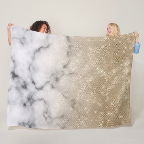 Glamorous Gold Glitter White Marble Ombre Fleece Blanket