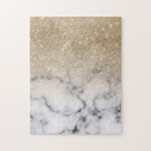 Glamorous Gold Glitter White Marble Ombre Jigsaw Puzzle