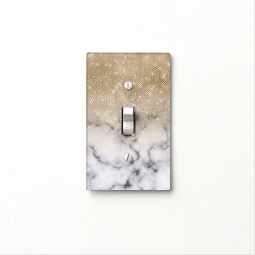 Glamorous Gold Glitter White Marble Ombre Light Switch Cover