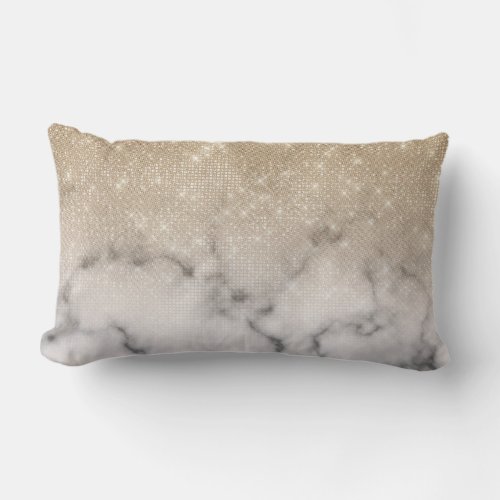 Glamorous Gold Glitter White Marble Ombre Lumbar Pillow