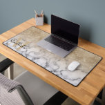 Glamorous Gold Glitter White Marble Ombre Monogram Desk Mat<br><div class="desc">This chic and glamorous design is perfect for the trendy and stylish woman. It depicts a faux printed sparkly gold glitter sequin and white with black marble stone pattern ombre gradient. It's modern,  girly,  pretty,  and cool. Just customize this design with your personalized family name and/or initial.</div>