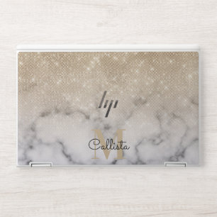 Glamorous Gold Glitter White Marble Ombre Monogram HP Laptop Skin