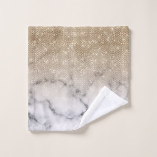 Glamorous Gold Glitter White Marble Ombre Wash Cloth