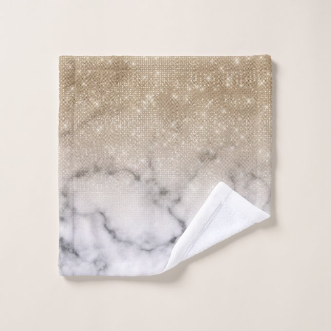 Glamorous Gold Glitter White Marble Ombre Wash Cloth (Wash Cloth)