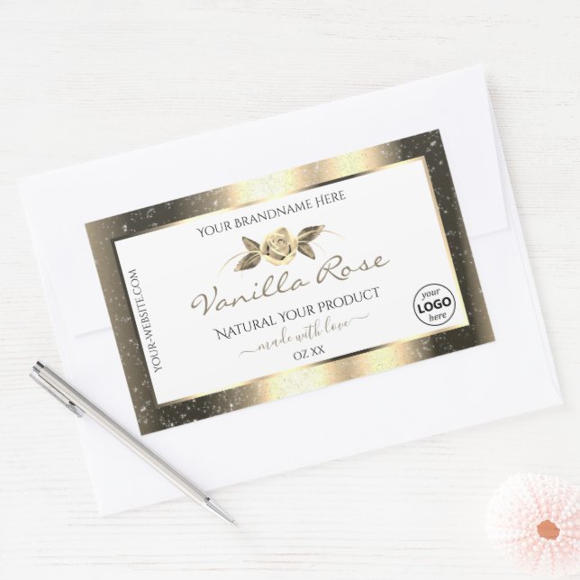 Glamorous Gold Glitter White Product Labels Logo (Envelope)