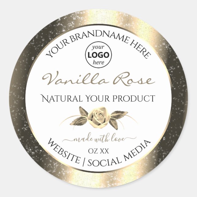 Glamorous Gold Glitter White Product Labels Logo (Front)