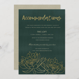 GLAMOROUS GOLD GREEN LOTUS FLORAL ACCOMMODATION INVITATION
