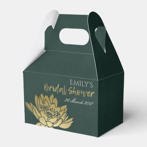 GLAMOROUS GOLD GREEN LOTUS FLORAL BRIDAL SHOWER FAVOR BOXES