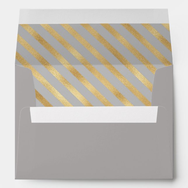 Glamorous Gold Grey Stripes Inside Lined Wedding Envelope (Back (Bottom))