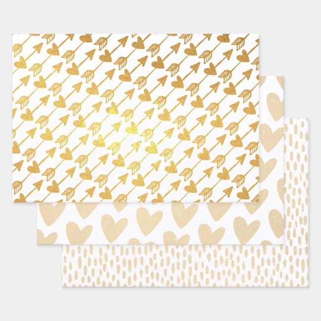 Glamorous Gold Hearts Foil Wrapping Paper