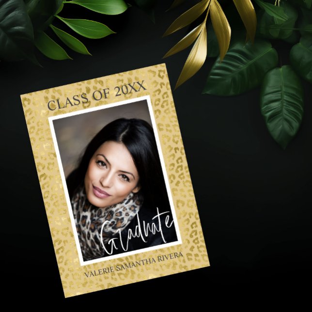 Glamorous Gold Leopard Print Photo Graduation Invitation (Creator Uploaded)