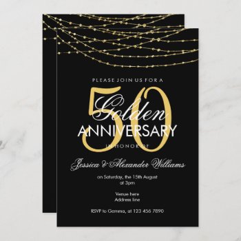 Glamorous Gold Lights 50th Wedding Anniversary Invitation by Sarah_Designs at Zazzle