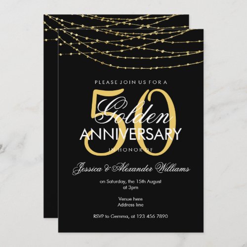 Glamorous Gold Lights 50th Wedding Anniversary Invitation