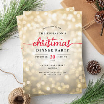 Glamorous Gold Lights Christmas Dinner Party  Invitation