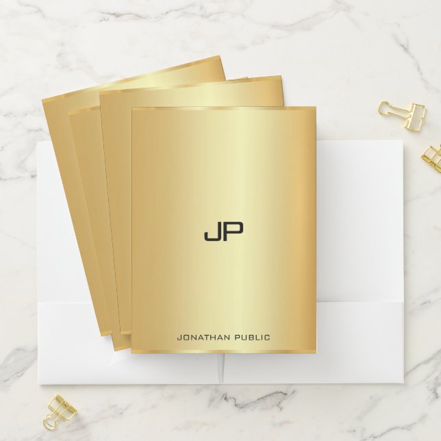 Glamorous Gold Look Elegant Modern Monogram Pocket Folder (In Situ)