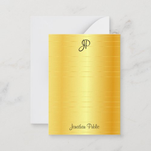 Glamorous Gold Look Handwriting Script Monogram Note Card