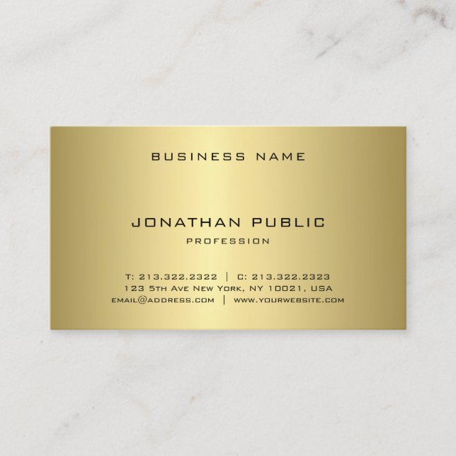 Glamorous Gold Look Modern Cool Simple Plain Business Card (Front)