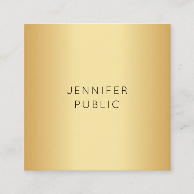 Glamorous Gold Look Modern Elegant Minimalist Square Business Card (Front)