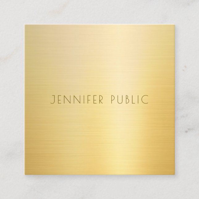 Glamorous Gold Look Modern Minimalist Template Square Business Card (Front)