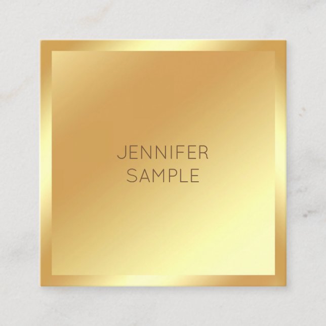 Glamorous Gold Look Modern Simple Chic Template Square Business Card (Front)