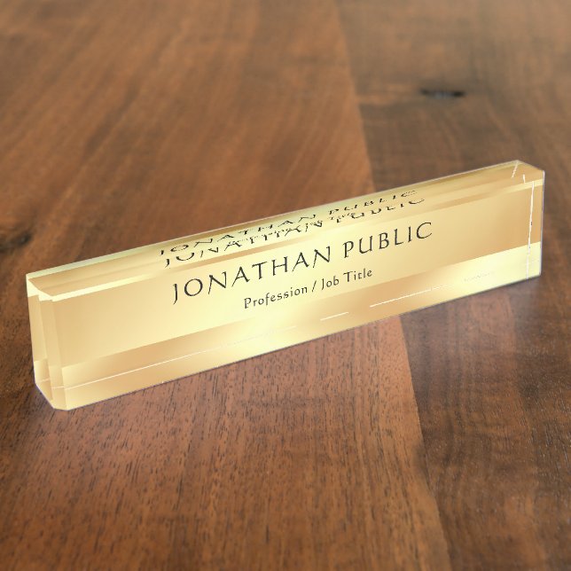 Glamorous Gold Look Modern Template Elegant Desk Name Plate (Side)