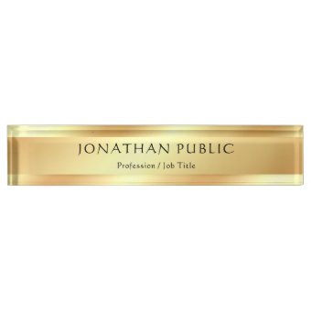 Glamorous Gold Look Modern Template Elegant Desk Name Plate | Zazzle