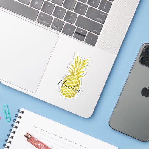 Glamorous Gold Luxury Pineapple Name Sticker