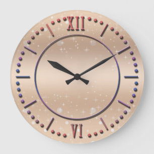 Glamorous gold metallic luster, gradient, stars large clock