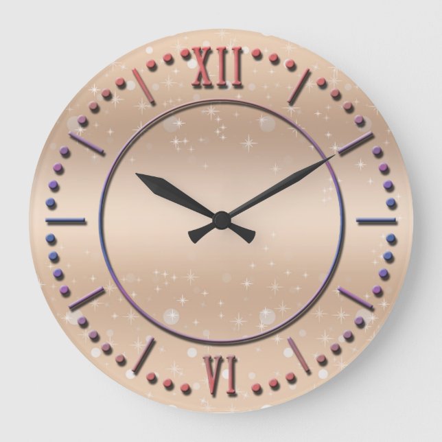 Glamorous gold metallic luster, gradient, stars large clock (Front)