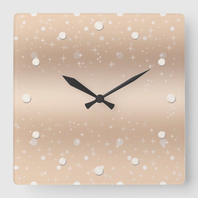 Glamorous gold metallic luster, gradient, stars square wall clock (Front)