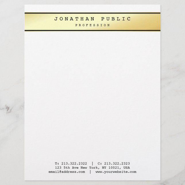 Glamorous Gold Modern Trendy Elegant Template Top Letterhead (Front)