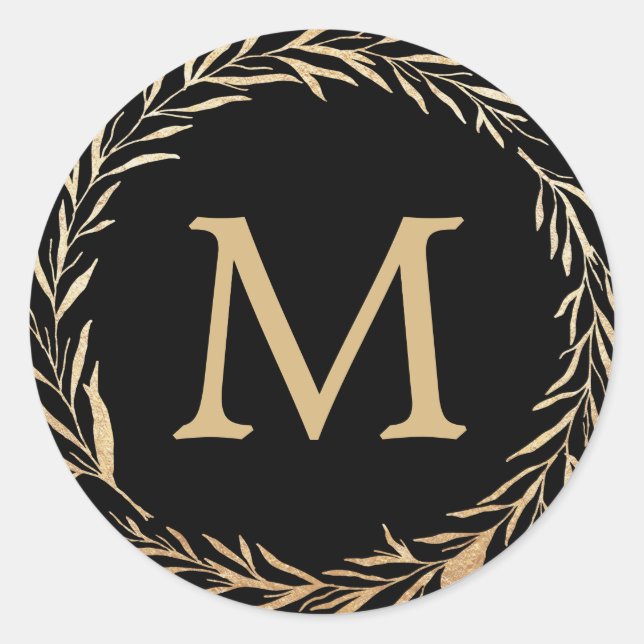 Glamorous Gold Monogram Classic Round Sticker (Front)