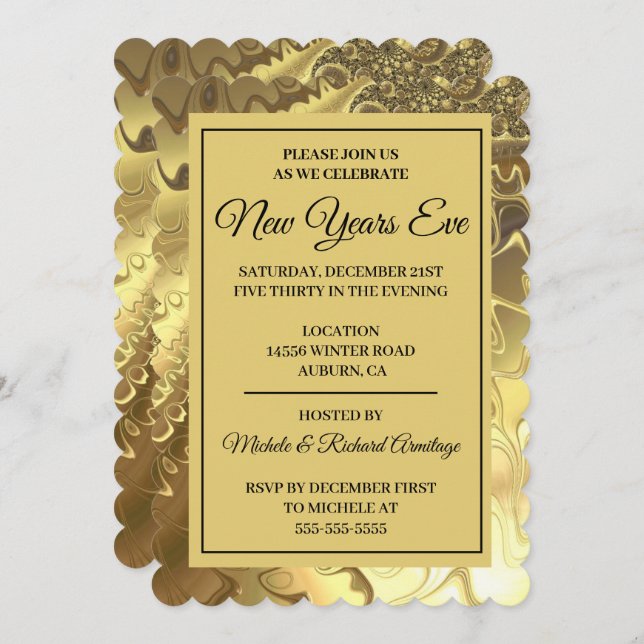 Glamorous Gold New Years Invitation (Front/Back)
