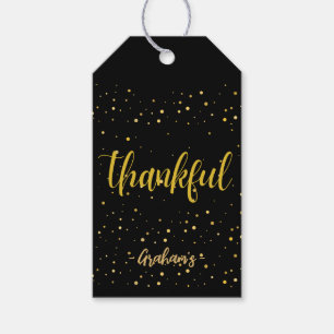 Glamorous gold polka dot Thankful  Gift Tags