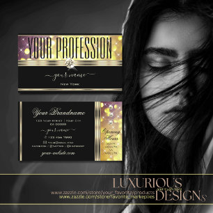 Glamorous Gold Purple Glitter Stars Diamonds Black Business Card
