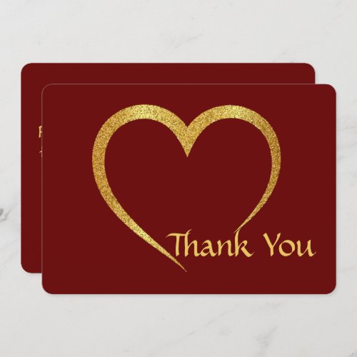 Glamorous Gold  Red Heart Wedding Anniversary  Thank You Card
