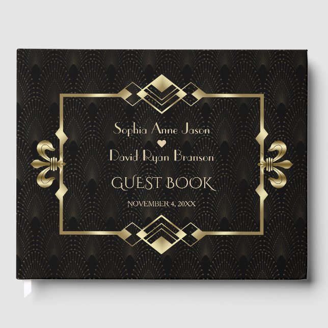 Glamorous Gold Roaring 20's Art Deco Wedding  Guest Book (Front)