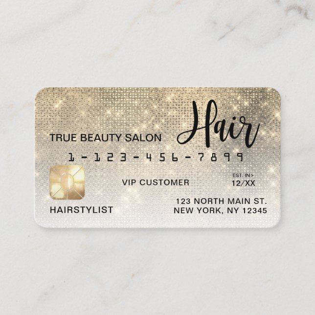 Glamorous Gold Sequin Glitter Credit Card Hair (Front)