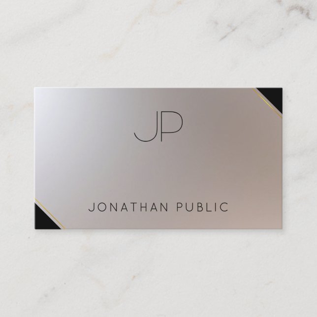Glamorous Gold Silver Elegant Monogram Modern Business Card (Front)