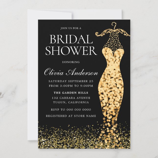 Glamorous Gold Sparkle Dress Bridal Shower Invitation (Front)