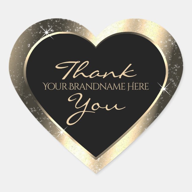Glamorous Gold Sparkle Glitter Frame Thank You Heart Sticker (Front)